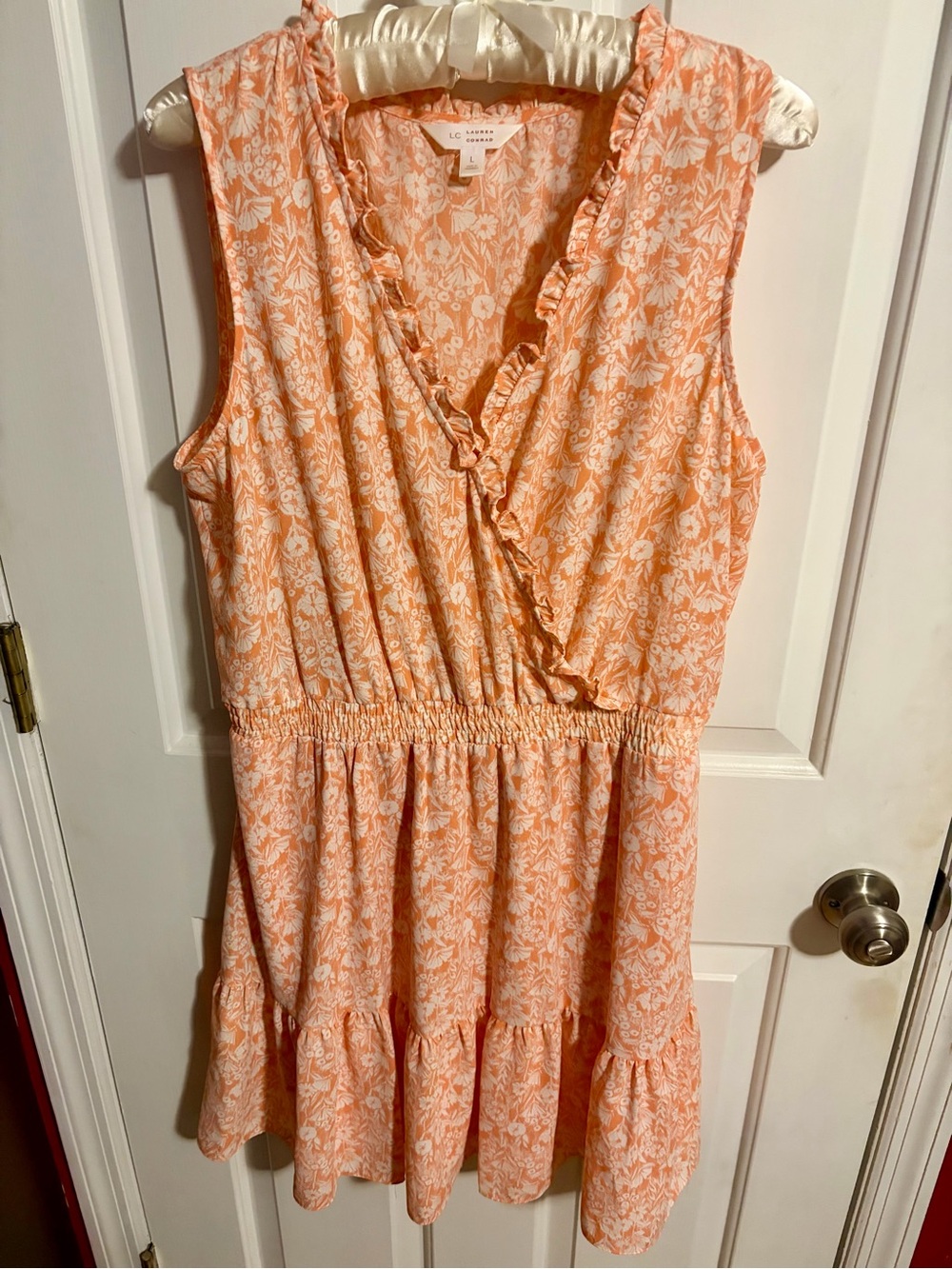 LC Lauren Conrad Peach and White Floral Ruffle Wrap Sundress